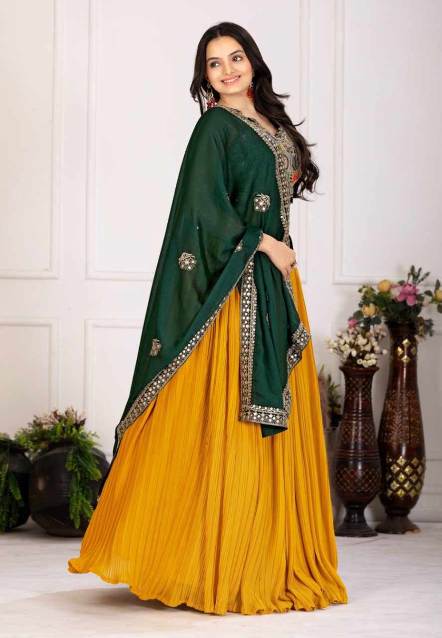 Elegant Star Fox Georgette Embroidered Lehenga Set with Blouse & Dupatta – Festive Wedding Collection