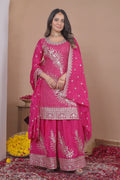 Designer Natural Crepe Embroidered Sharara Suit Set – Double Sequin Festive Edition