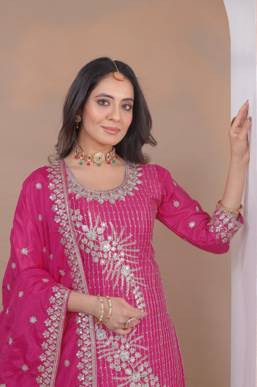 Designer Natural Crepe Embroidered Sharara Suit Set – Double Sequin Festive Edition