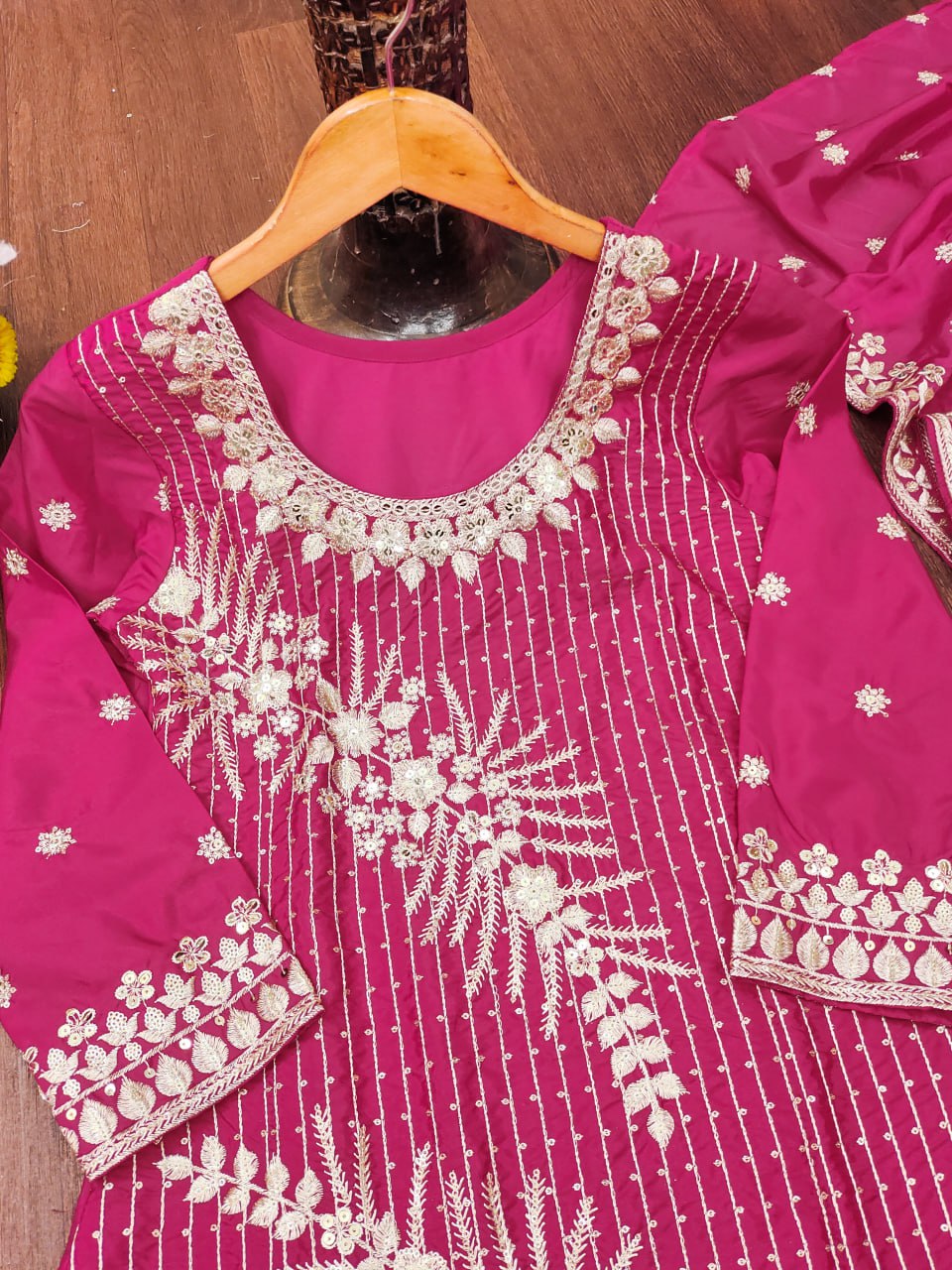 Designer Natural Crepe Embroidered Sharara Suit Set – Double Sequin Festive Edition