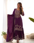 Roman Shimmer Chanderi Silk Kurta with Full Flare Lehenga & Organza Dupatta Set